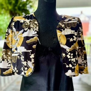 Mustard crane print vintage inspired bolero